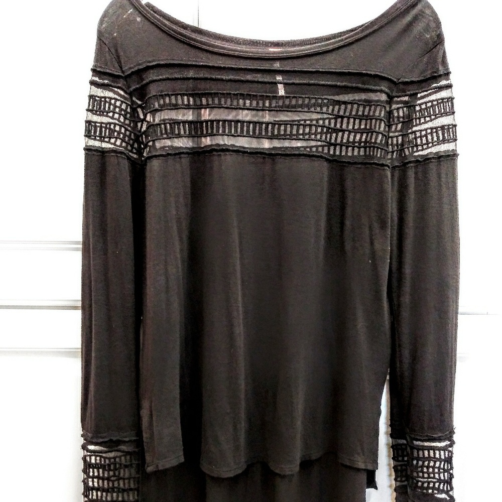 Free People black inset lace top